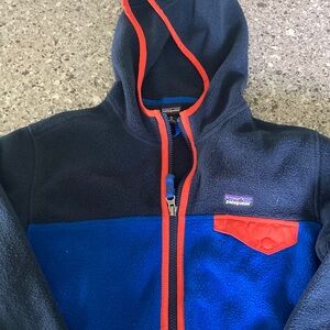 Patagonia blue & orange hooded fleece/ Kids Micro D Snap-T Fleece Jacket